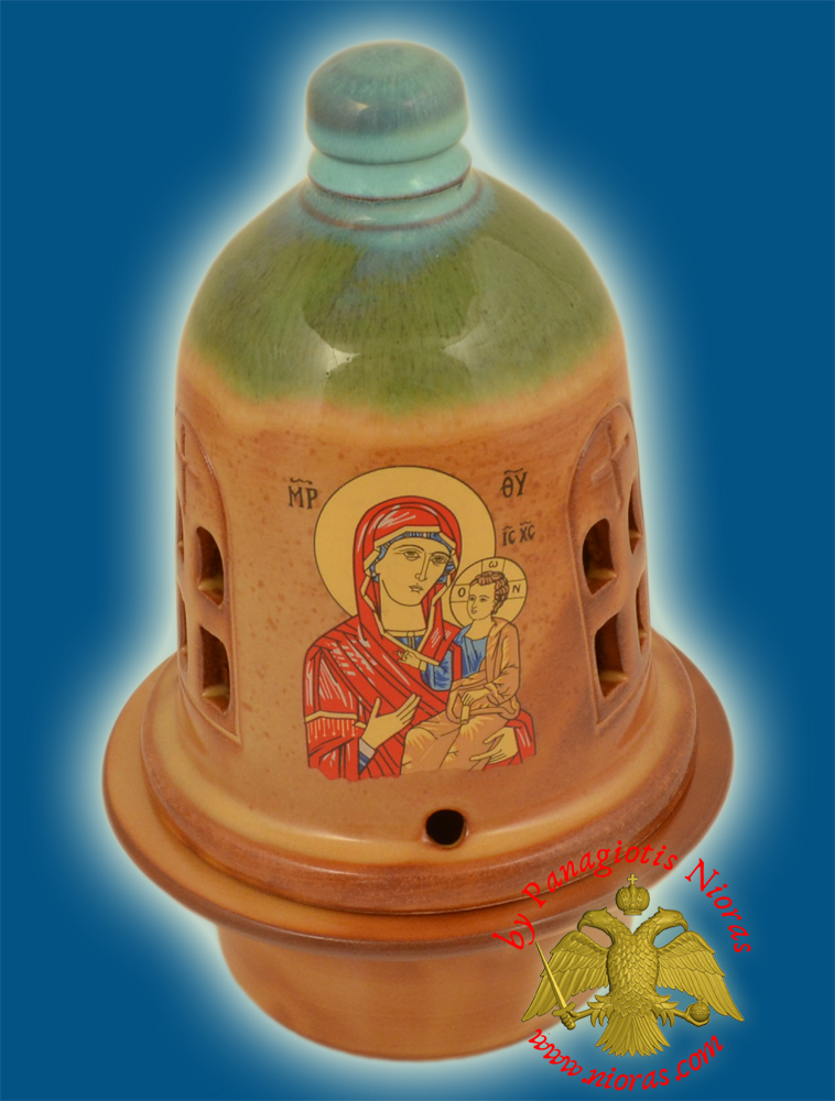 Ceramic Orthodox Traditional Theomitor Dome Oil Candle Tirquaz Brown