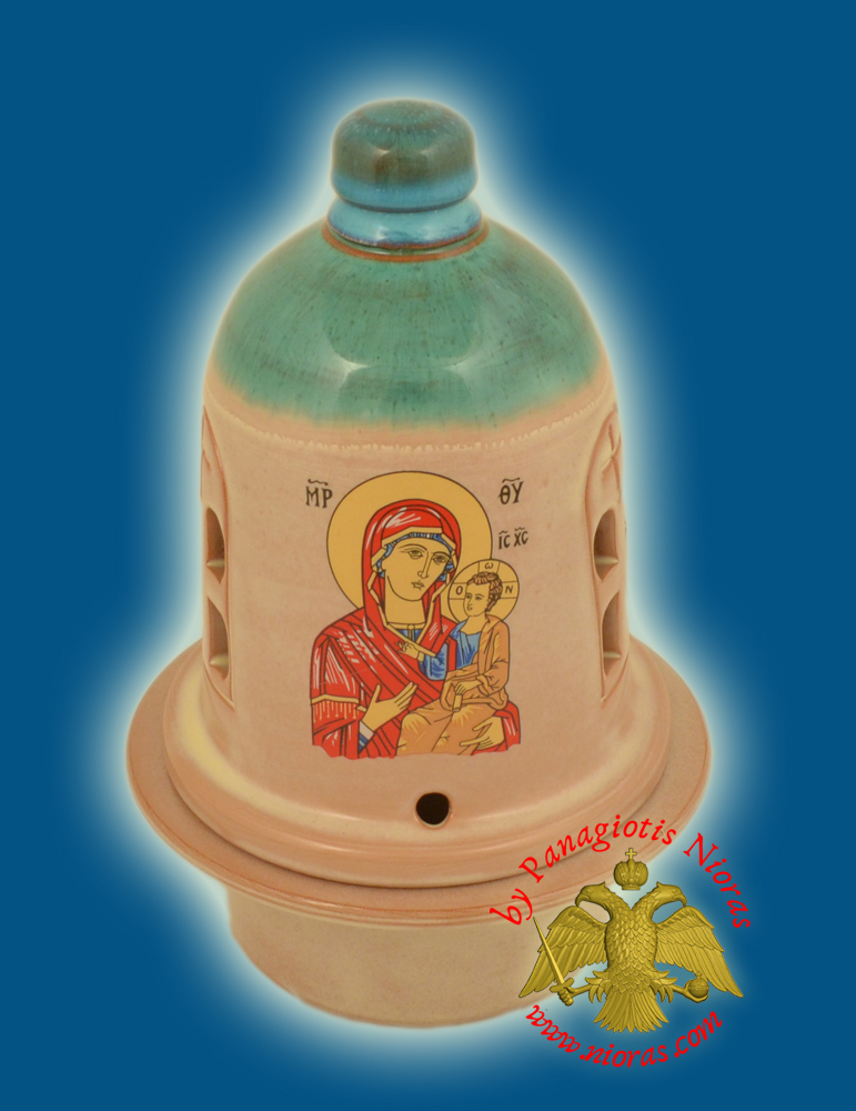 Ceramic Orthodox Traditional Theomitor Dome Oil Candle Tirquaz Cream