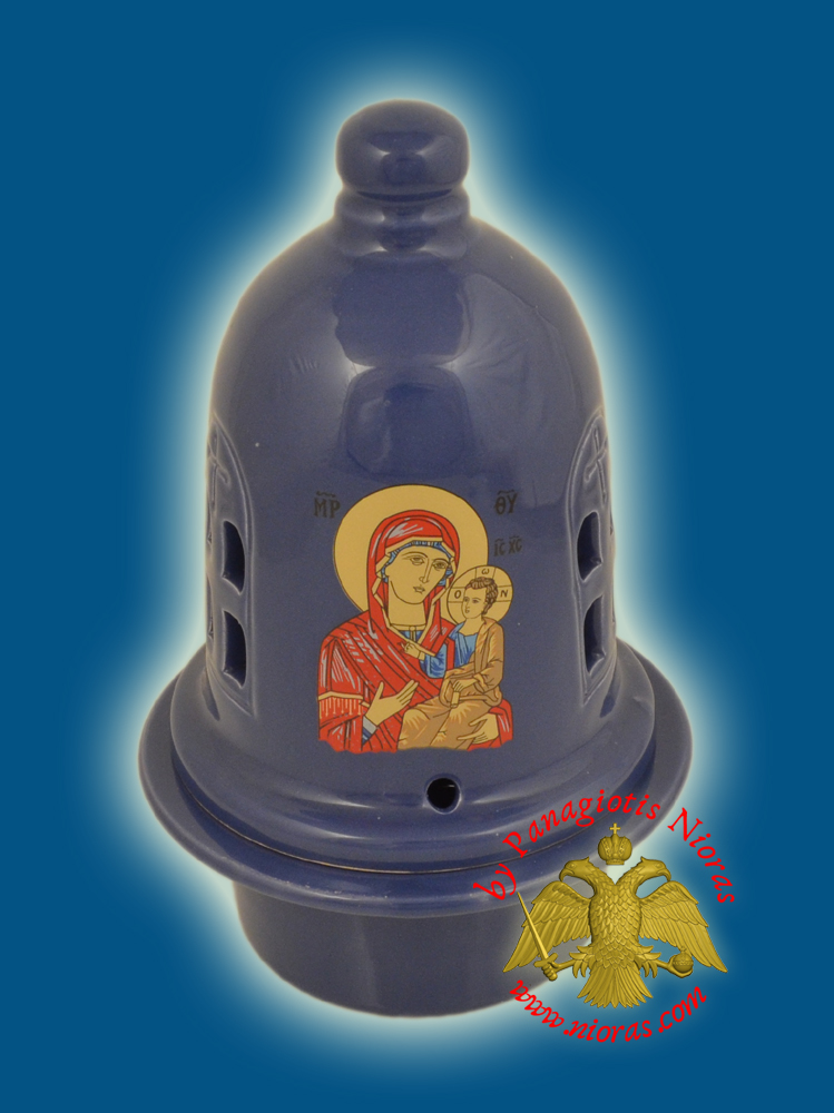Ceramic Orthodox Traditional Theomitor Dome Oil Candle Blue