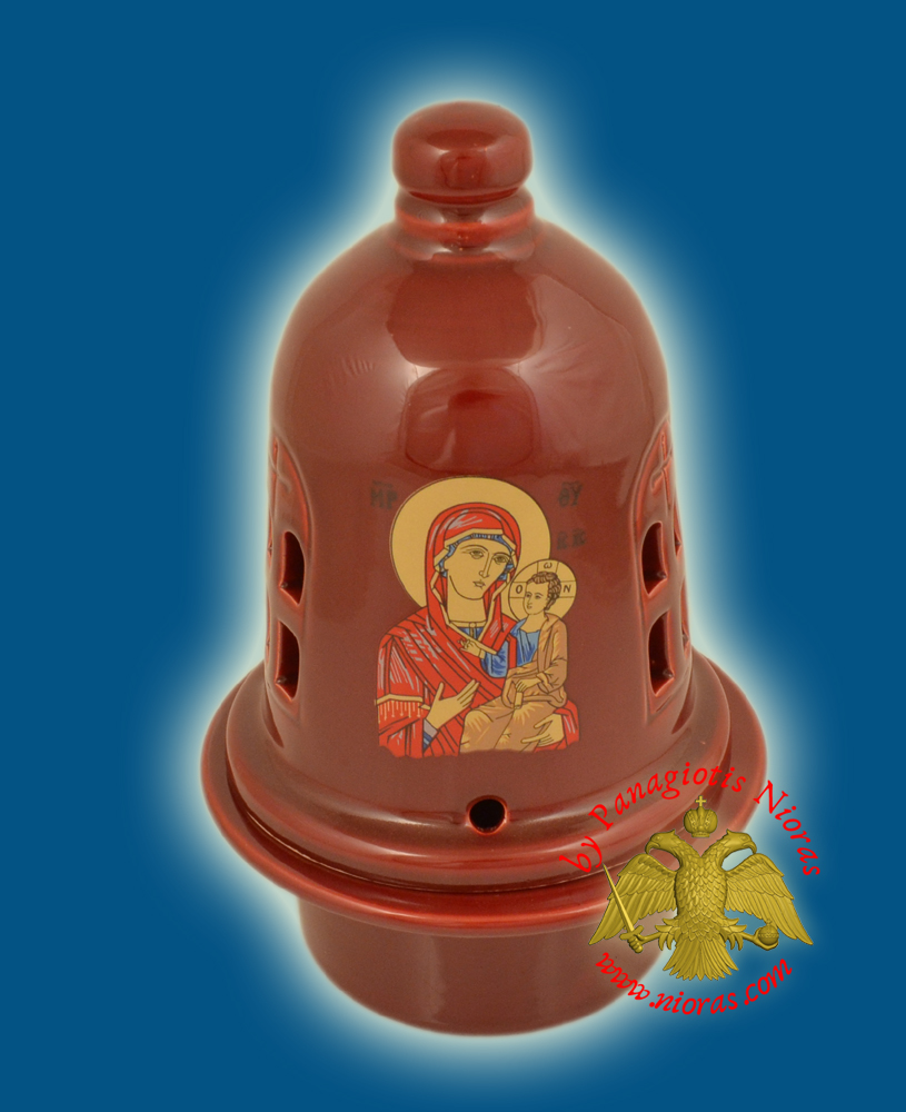 Ceramic Orthodox Traditional Theomitor Dome Oil Candle Burgundy