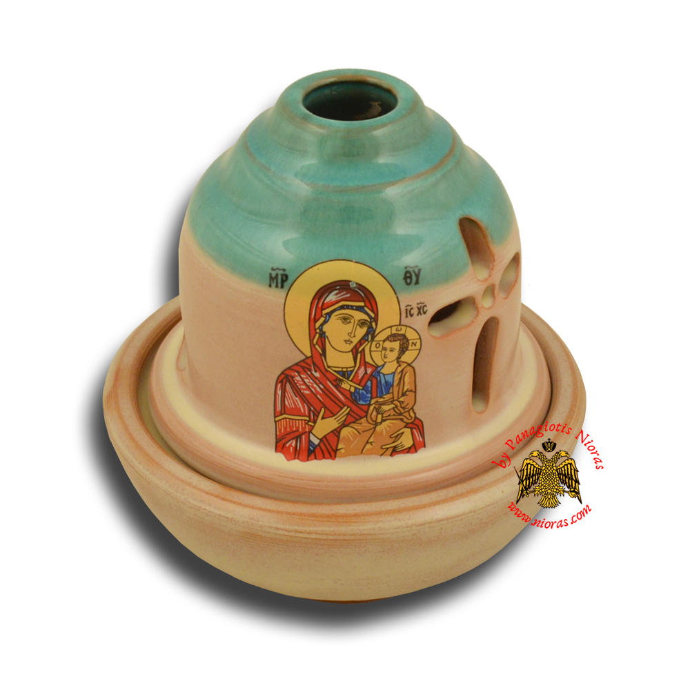 Ceramic Orthodox Traditional Hut Oil Candle Turquoise