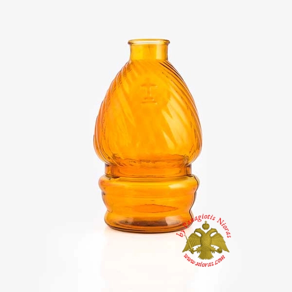 Traditional Standing Glass Oil Candle with Cross Amber
