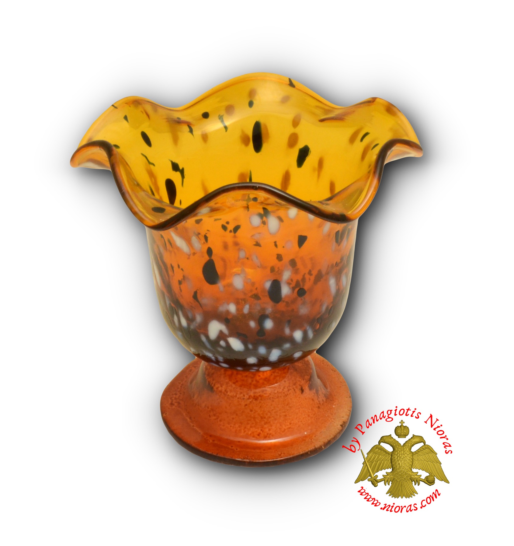 Blown Glass Vigil Oil Candle with Standing Base Amber 13x12cm