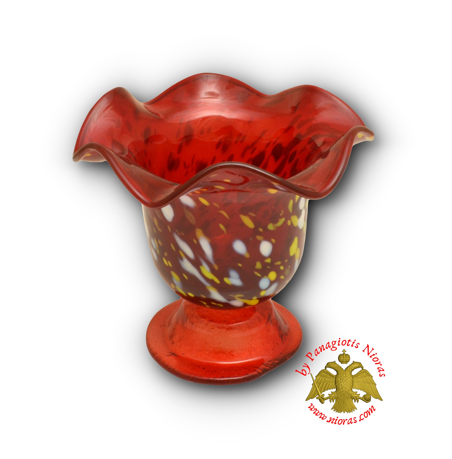 Blown Glass Vigil Oil Candle with Standing Base Red 13x12cm