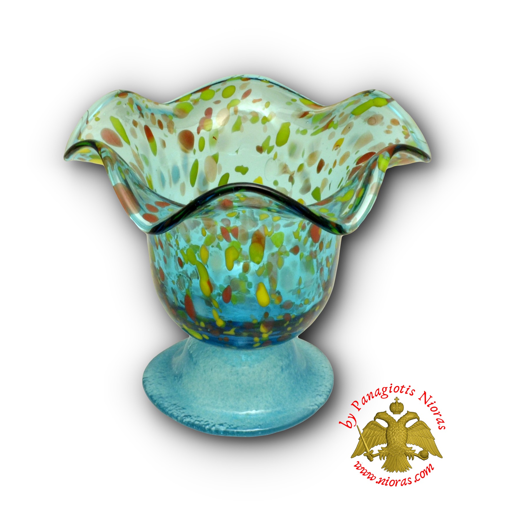 Blown Glass Vigil Oil Candle with Standing Base Turquoise 13x12cm