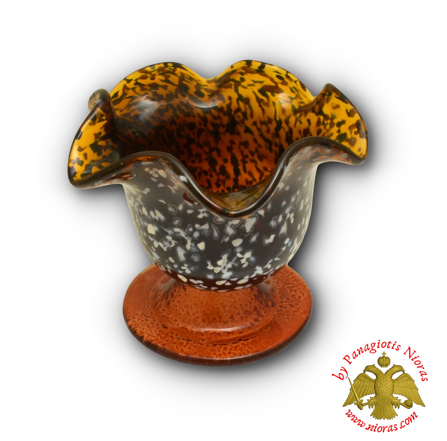 Blown Glass Vigil Oil Candle with Standing Base Amber 10x9cm