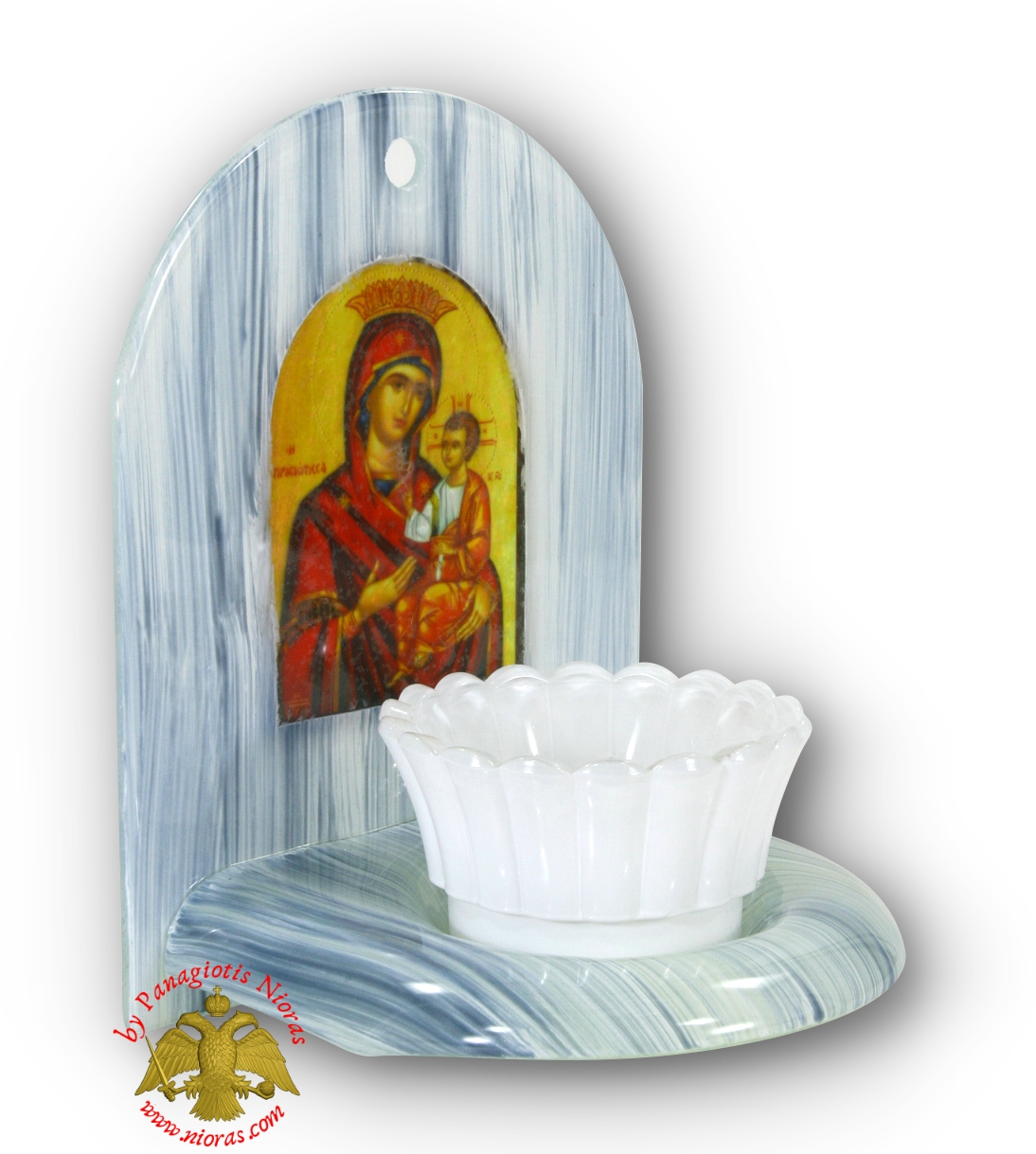 Blown Glass Oil Candle Iconostasis Theotokos White h:20x14x13cm