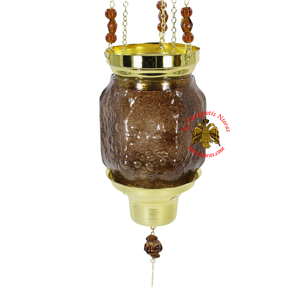 Vigil Oil Candle Hexagon Glass Fussing Brown with Sliding Down Metal Brass Mechanism for the Glass Cup