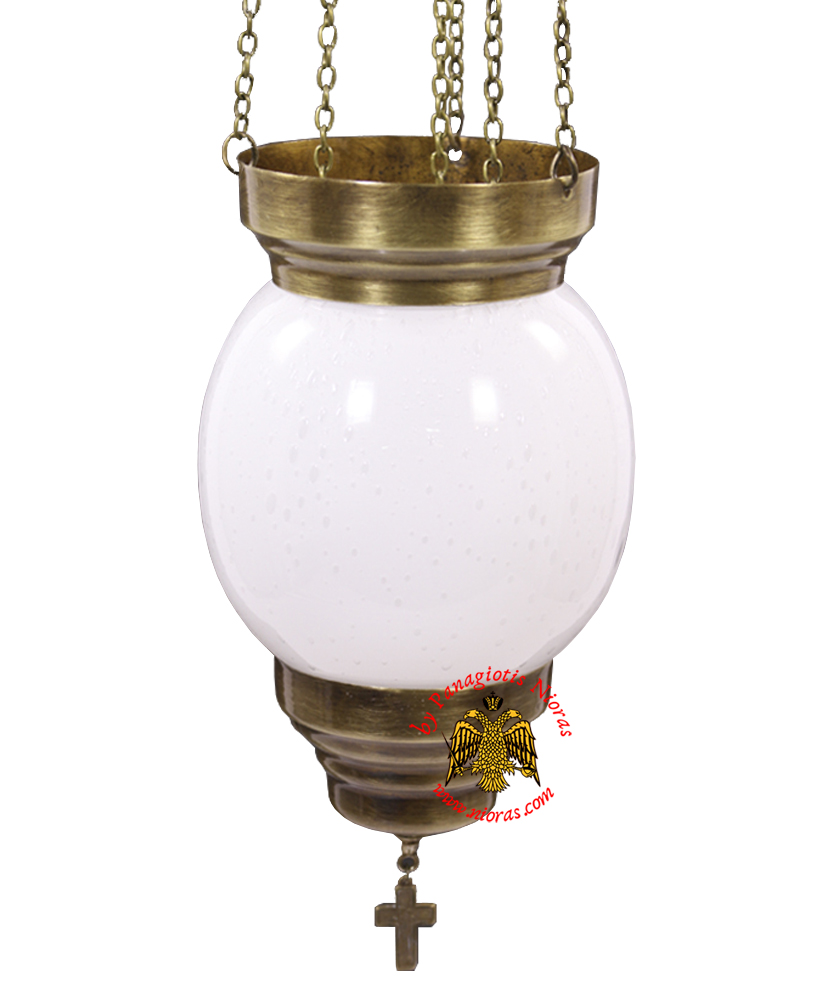 Vigil Oil Candle Glass Fussing Ball Design White with Sliding Down Metal Brass Mechanism for the Glass Cup