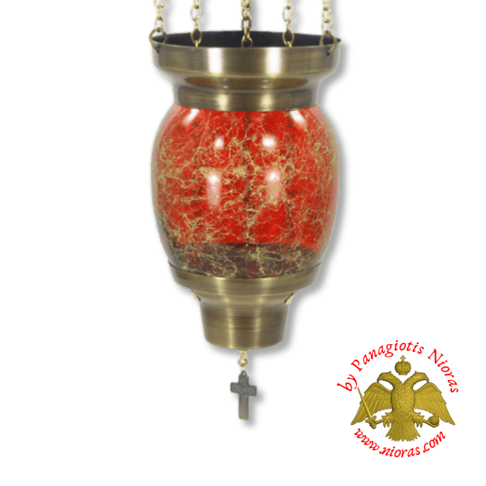 Vigil Oil Candle Hexagon Glass Fussing Red with Sliding Down Metal Brass Mechanism for the Glass Cup