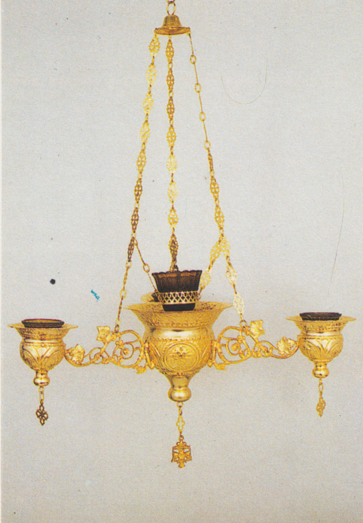 Orthodox Ecclesiastical 3-Branch Hanging Oil Candles No.3 Byzantine Center