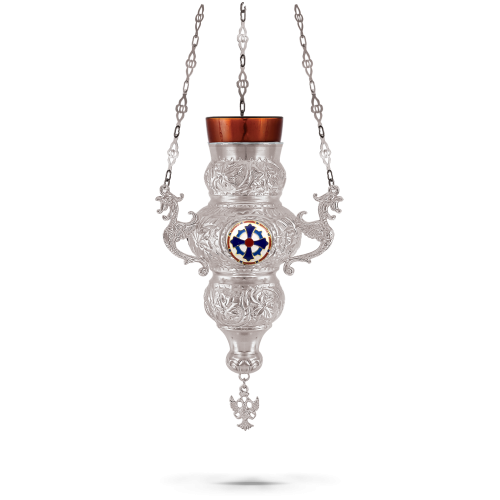 Orthodox Vigil Oil Candle Kerkyraiko N1 Silver Plated with Enamel Crosses
