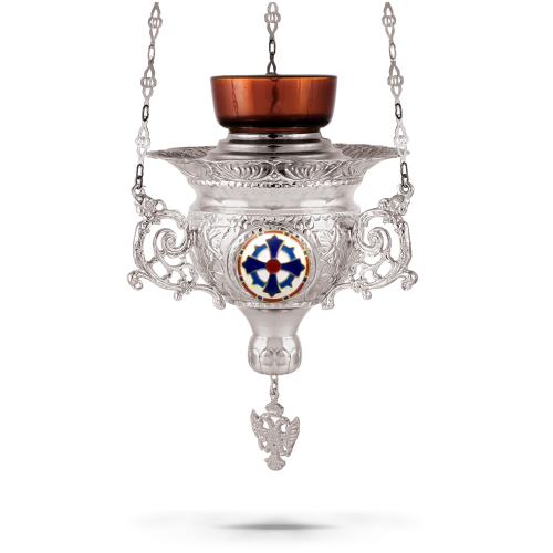 Orthodox Vigil Oil Candle Byzantine N4 Silver plated with Cross Enamel Details