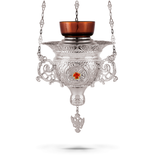 Orthodox Vigil Oil Candle Byzantine N4 Silver plated with Stones