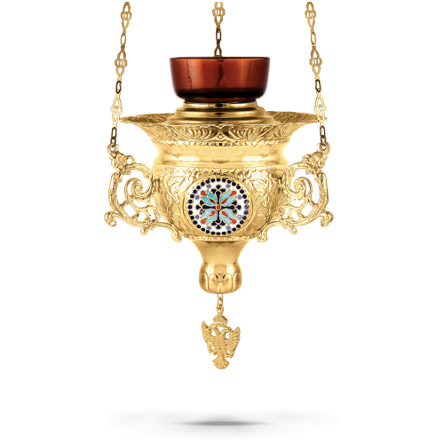 Orthodox Vigil Oil Candle Byzantine N4 Gold plated with Cross Enamel Details