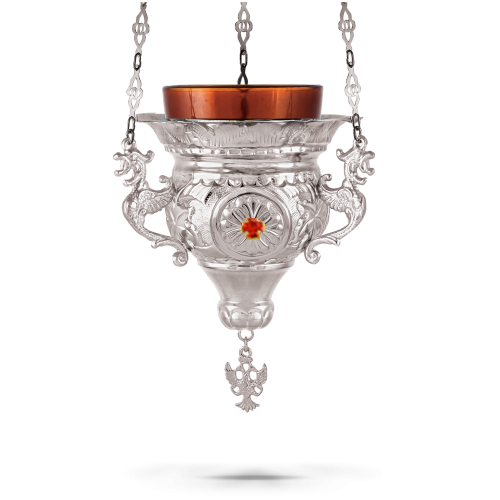 Orthodox Vigil Oil Candle Byzantine N3 Silver Plated with Stones