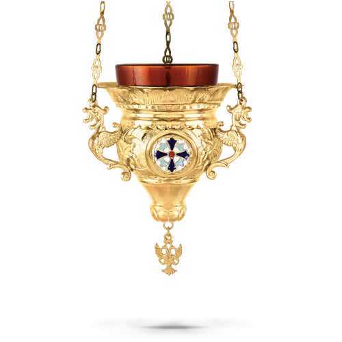 Orthodox Vigil Oil Candle Byzantine N2 Gold plated With Enamel Cross Details