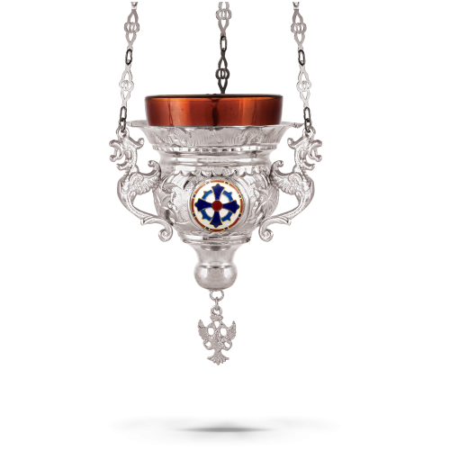 Orthodox Vigil Oil Candle Byzantine N2 Silver Plated With Enamel Cross Details