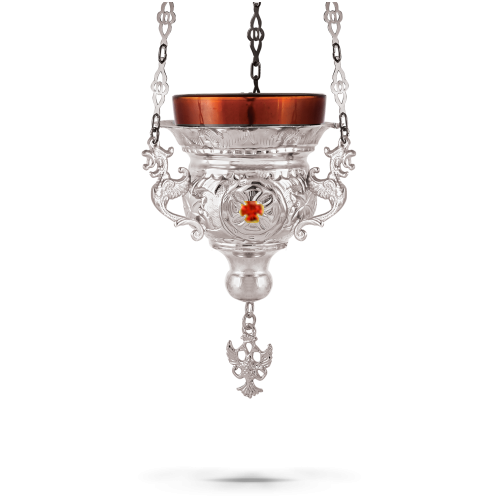Orthodox Vigil Oil Candle Byzantine N1 Silver Plated With Stones