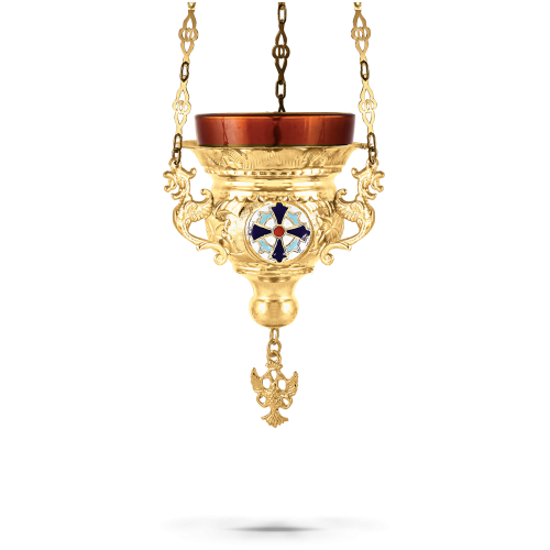 Orthodox Vigil Oil Candle Byzantine N1 Gold plated with Enamel Cross Detail