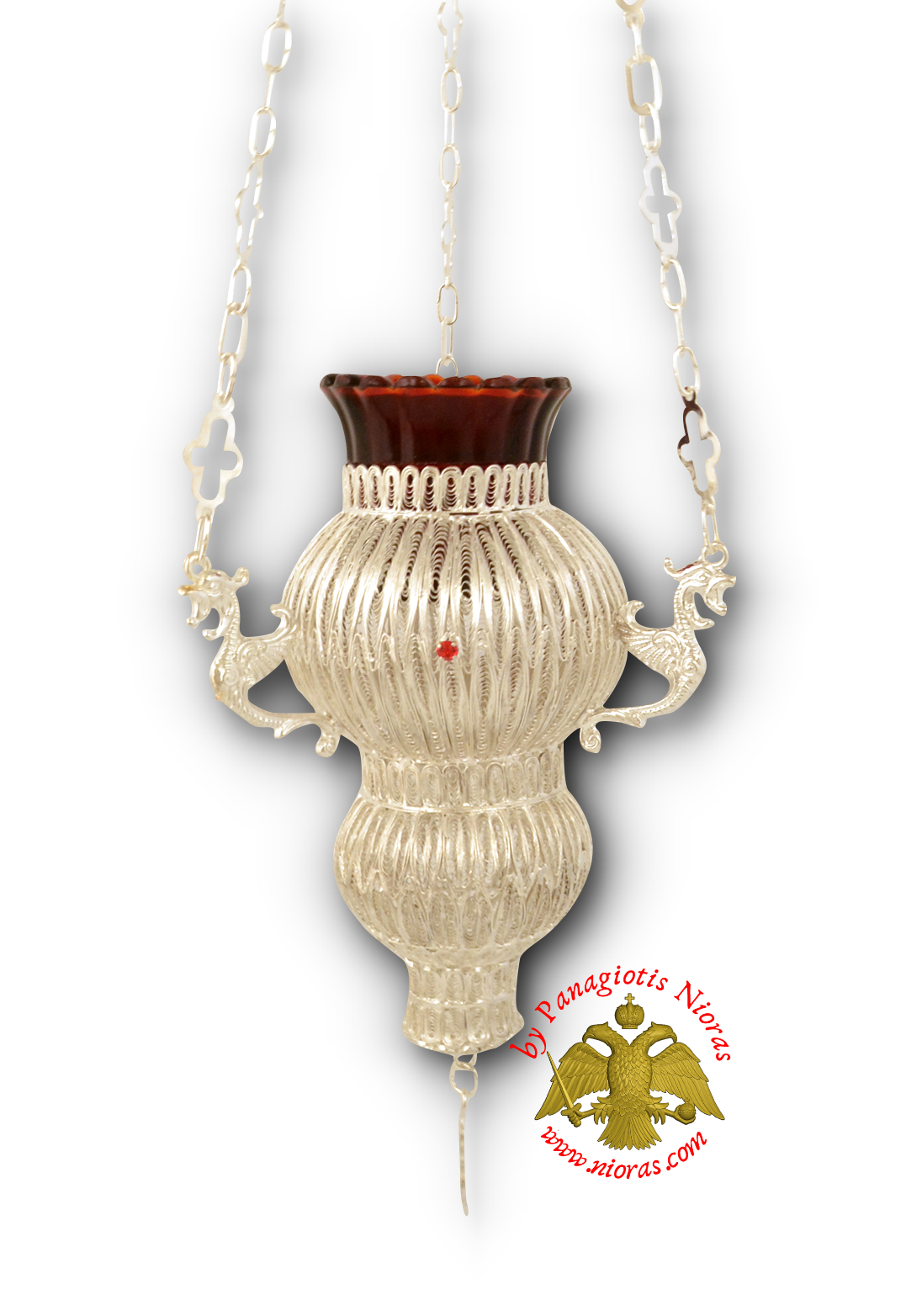 Orthodox Hanging Oil Candle Kerkiraiko Hand Made Filigree Silver Plated