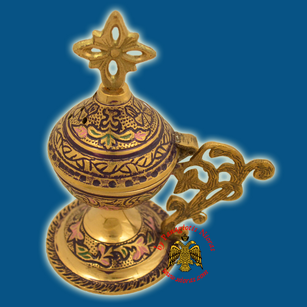 Orthodox Metal Brass Incense Burner 13cm Blue Colour