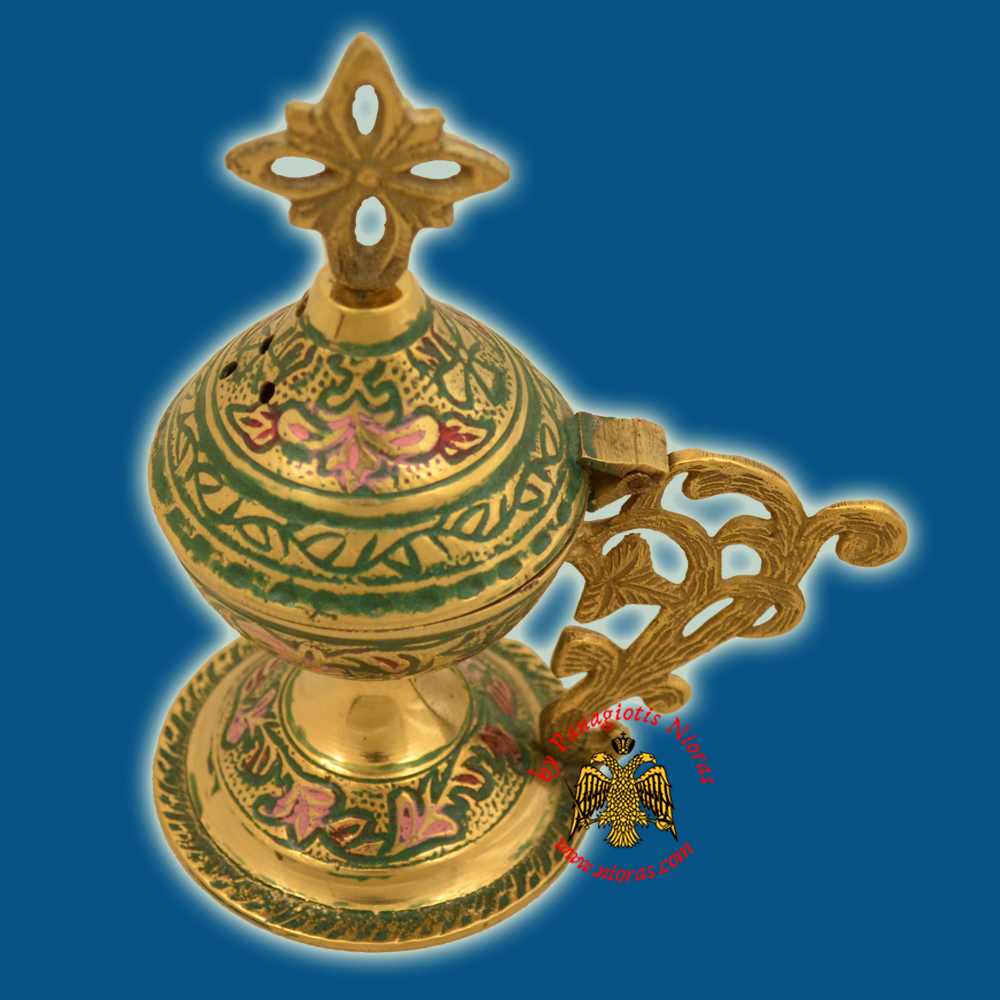 Orthodox Metal Brass Incense Burner 13cm Green Colour