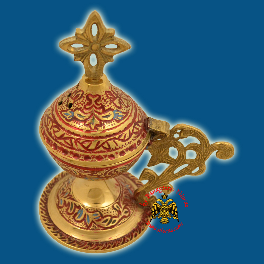 Orthodox Metal Brass Incense Burner 13cm Red Colour