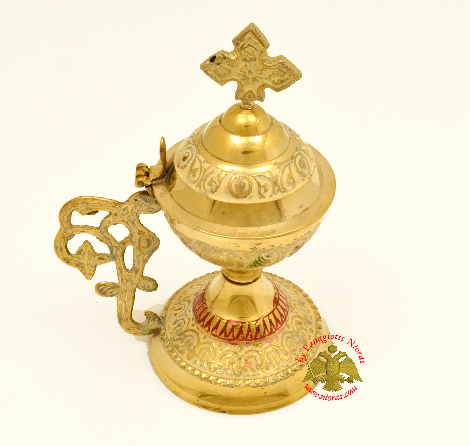 Orthodox Metal Brass Incense Burner 13.5cm With Cross White Colour