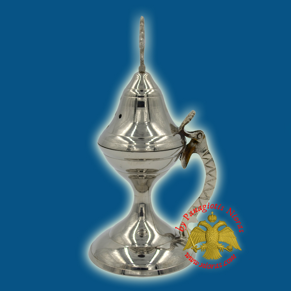 Orthodox Traditional Incense Burner with Cross 19cm Nickel Plated