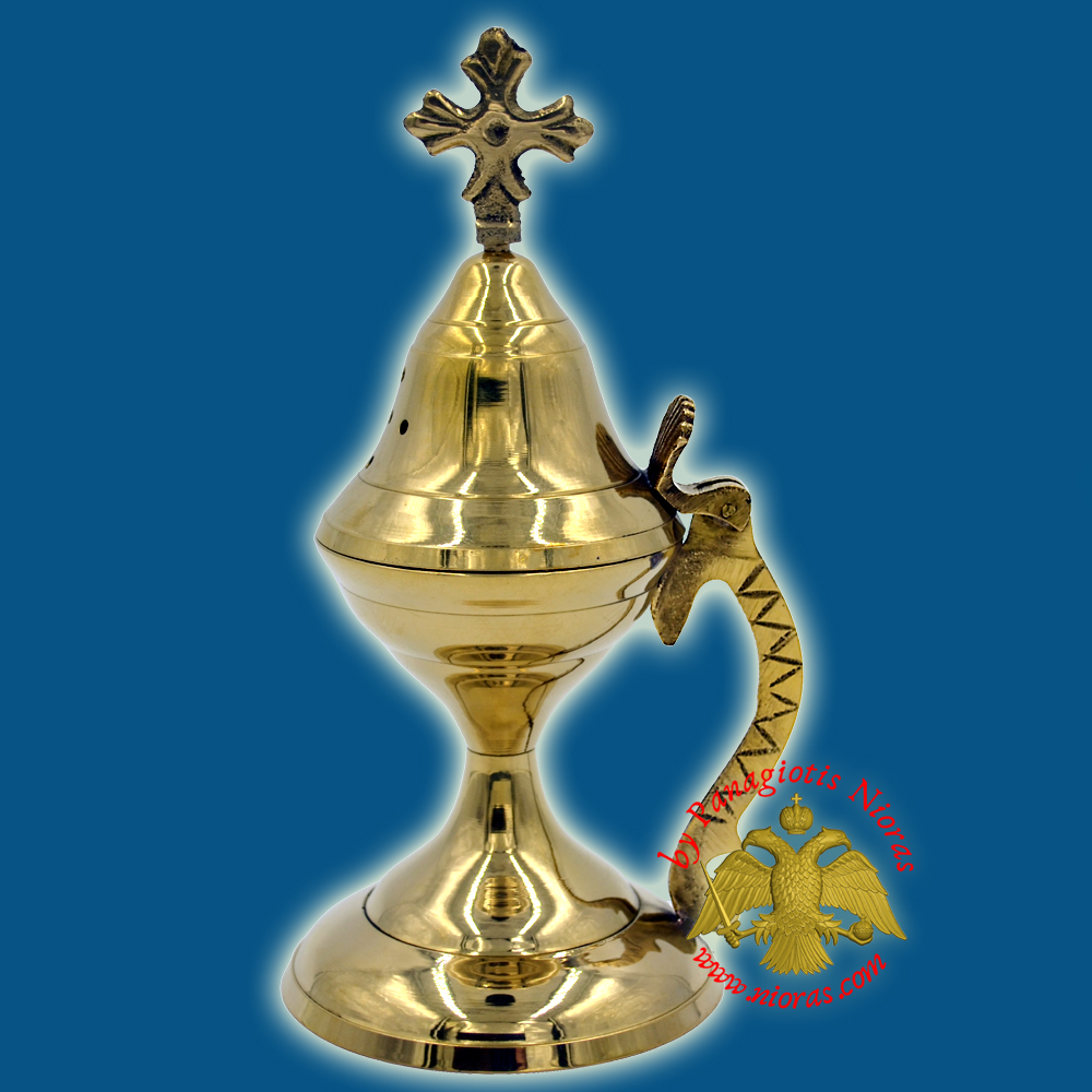 Orthodox Traditional Incense Burner with Cross 19cm Brass