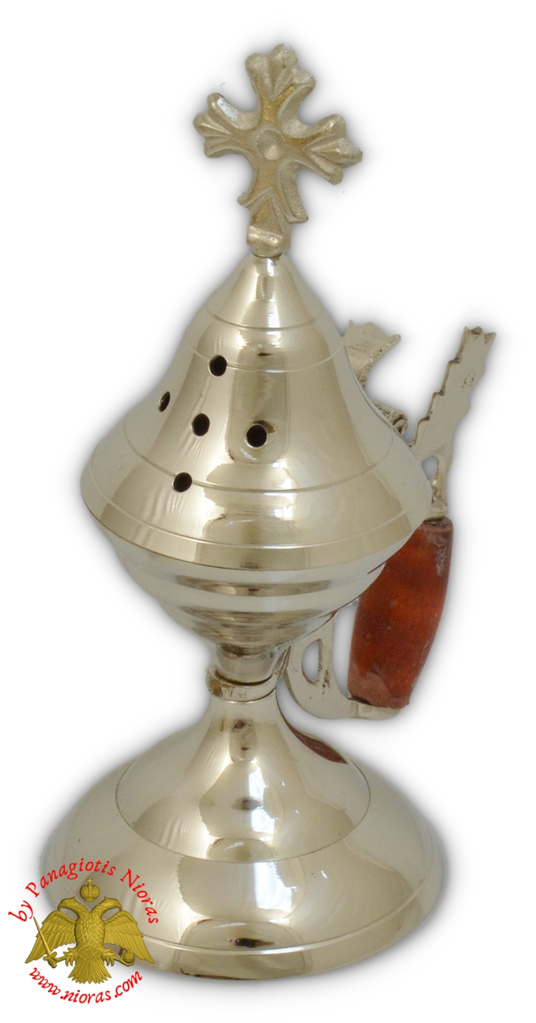 Orthodox Traditional Incense Burner with wooden handle 19cm Nickel