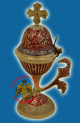 Orthodox Incense Burner Brass with Red Details 20cm