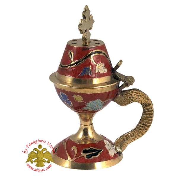 Orthodox Traditional Incense Burner 10cm Enamel Red