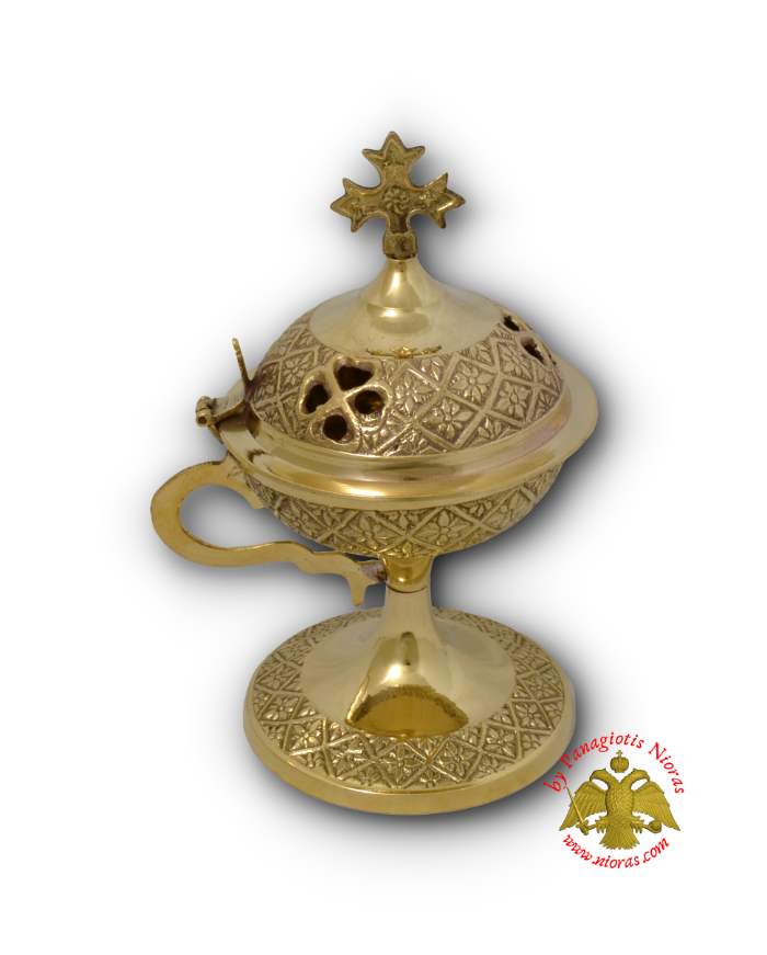 Orthodox Metal Incense Burner Flower Brass H:18x10cm