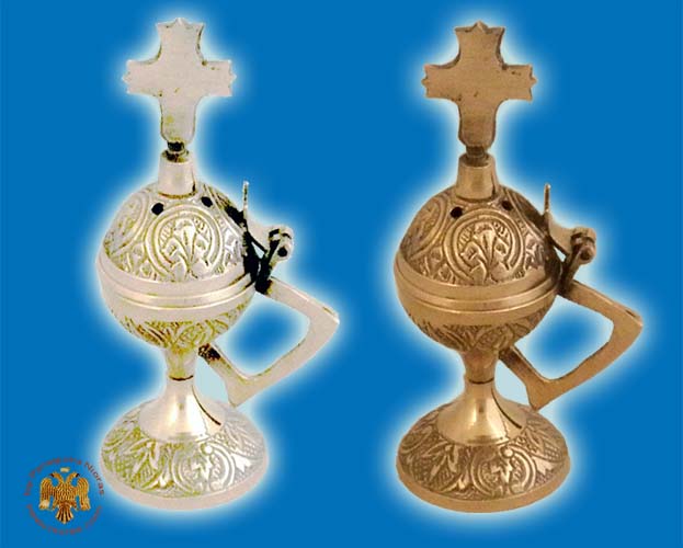Orthodox Incense Burner 10cm Design Round Small with Cross in the Lid