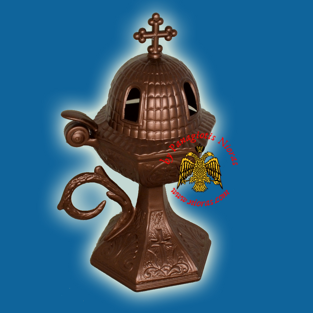 Ορθόδοξο Λιβανιστήρι Αλουμινίου Στυλ Εκκλησίας Καφέ Χρώμα 18x7.5cm