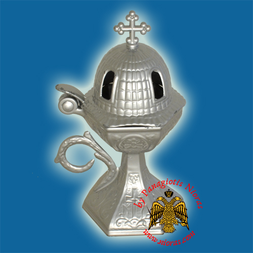 Orthodox Aluminum Incense Burner Church Style Silver 18x7.5cm