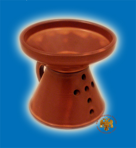 Orthodox Incense Burner Ceramic with Cross Brown