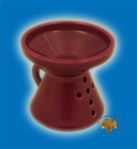 Orthodox Incense Burner Ceramic with Cross Red