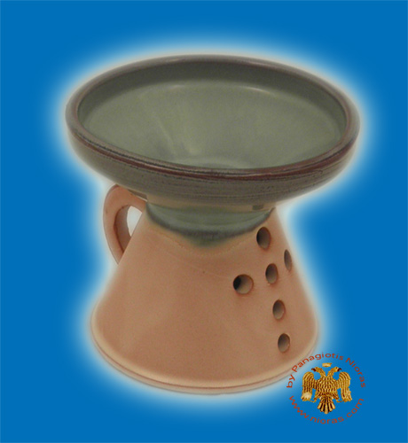 Orthodox Incense Burner Ceramic with Cross Brown Turquoise