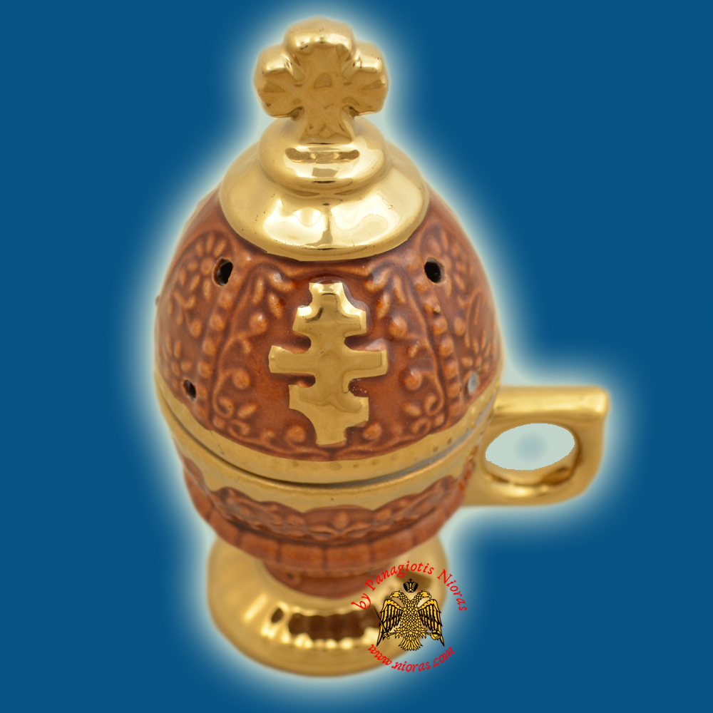 Orthodox Incense Burner Russian Style with Lid Cross Decorated