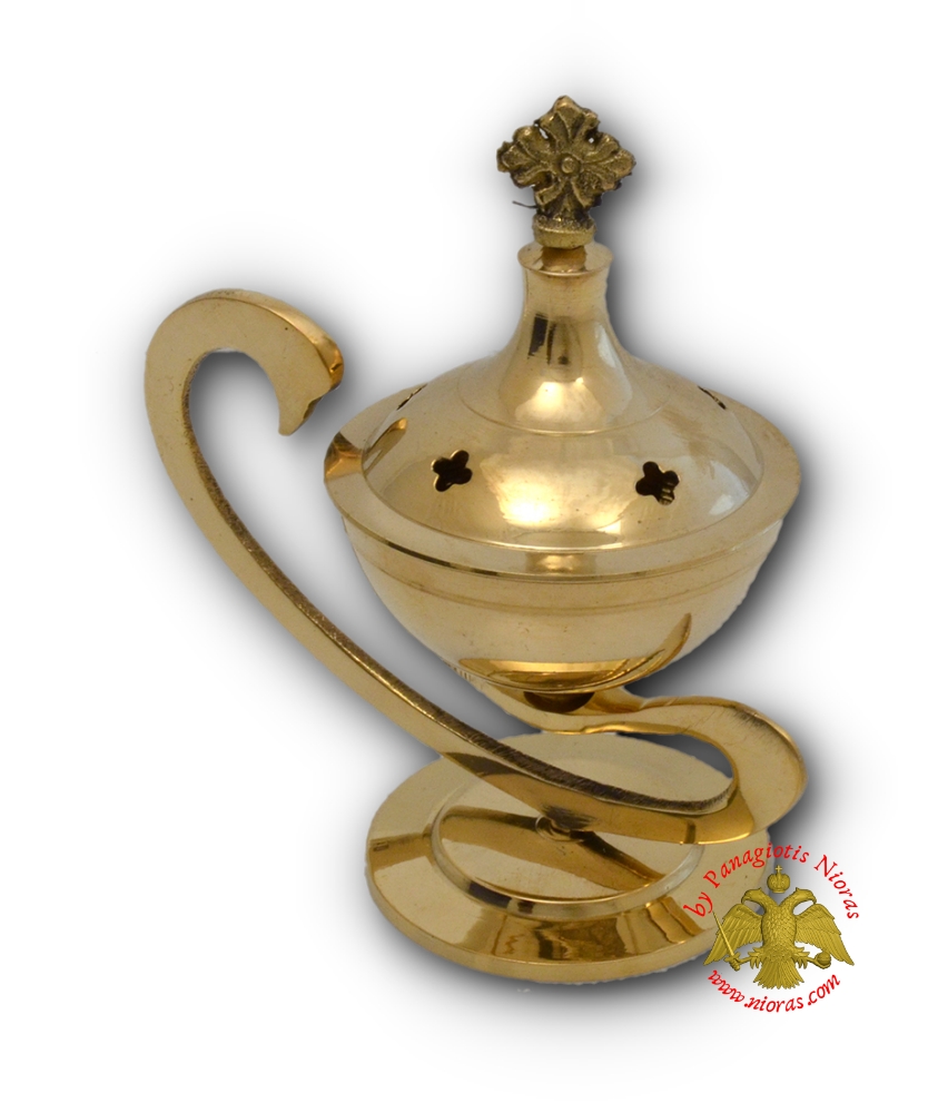 Incense Box Lamp Style With Cross in the Lid Brass