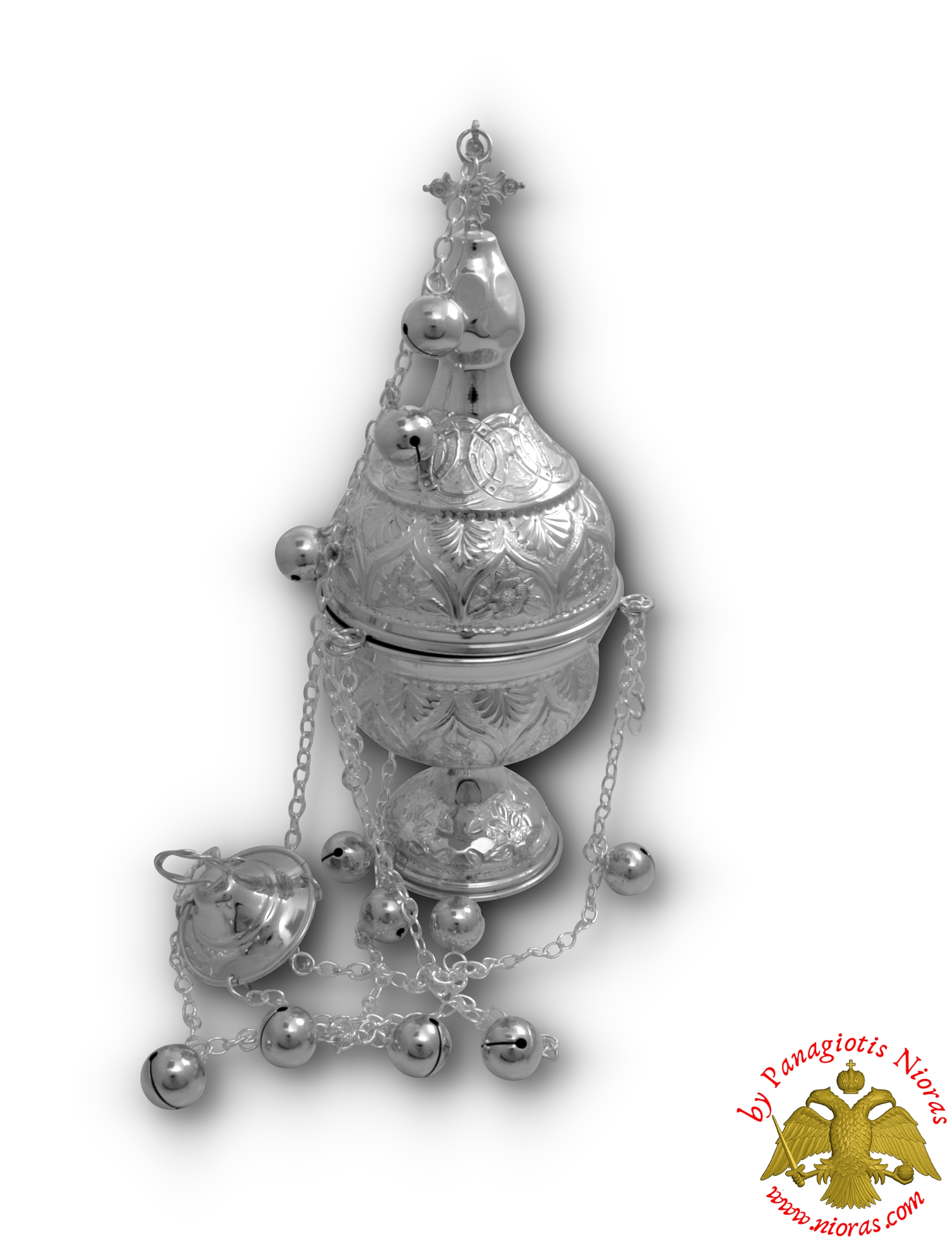 Orthodox Ecclesiastical Censer Athinaiko Style 13x32cm Silver Plated