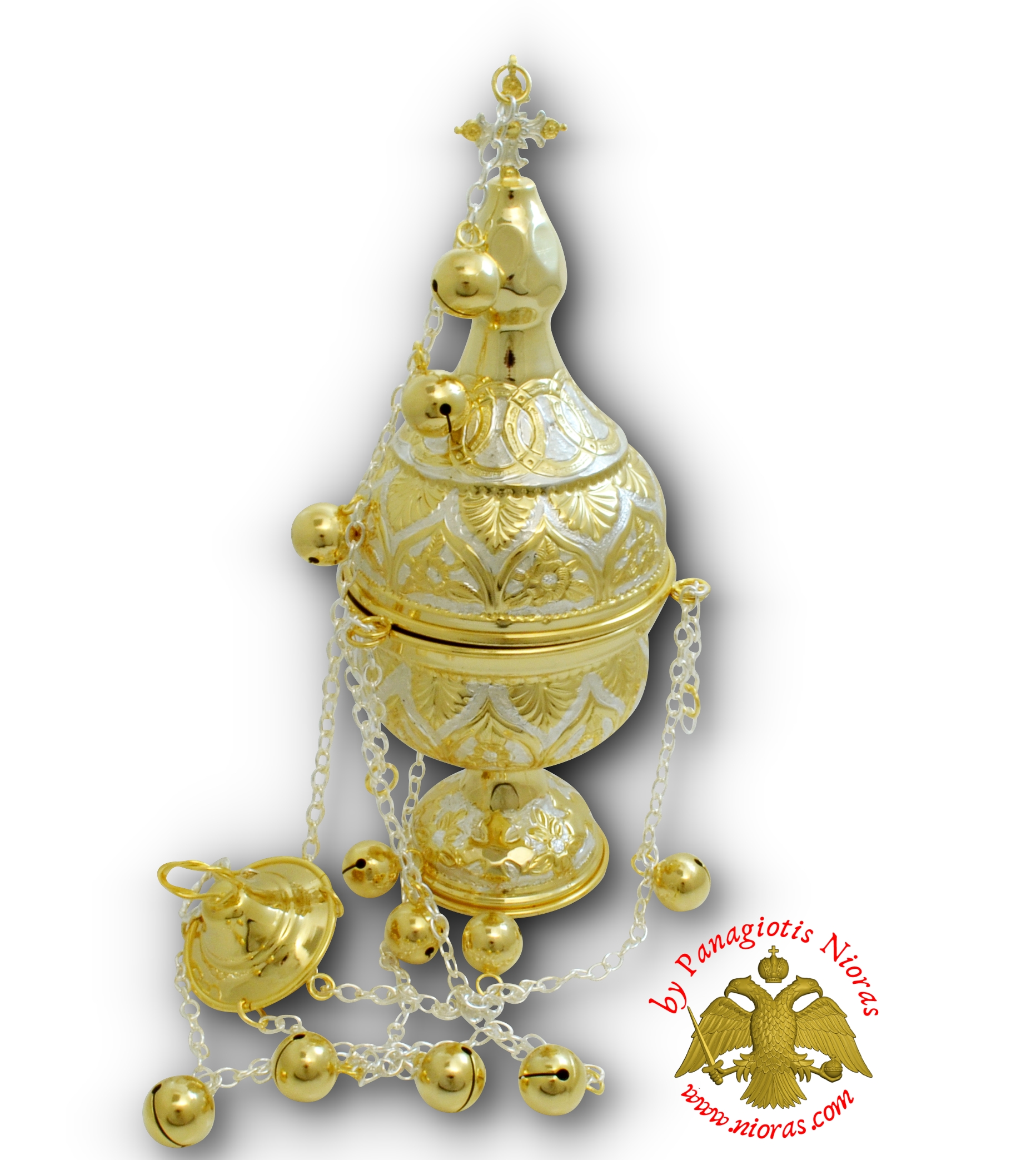 Orthodox Ecclesiastical Censer Athinaiko Style 13x32cm Silver_Gold Plated