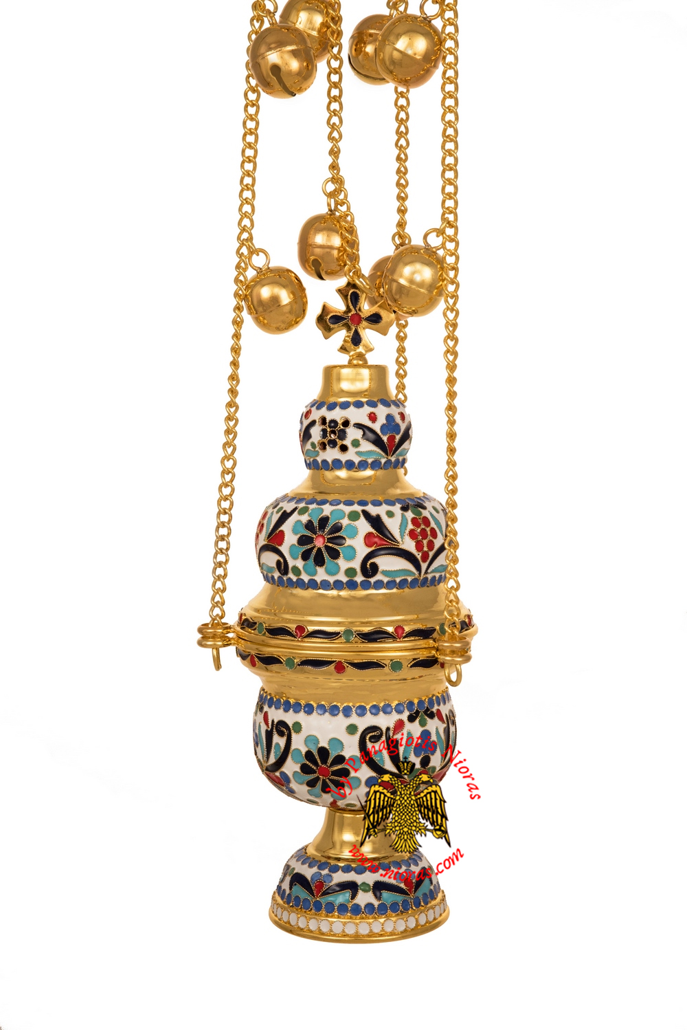 Ecclesiastical Orthodox Censer Athinaiko Style With Enamel Hand Made Gold Plated