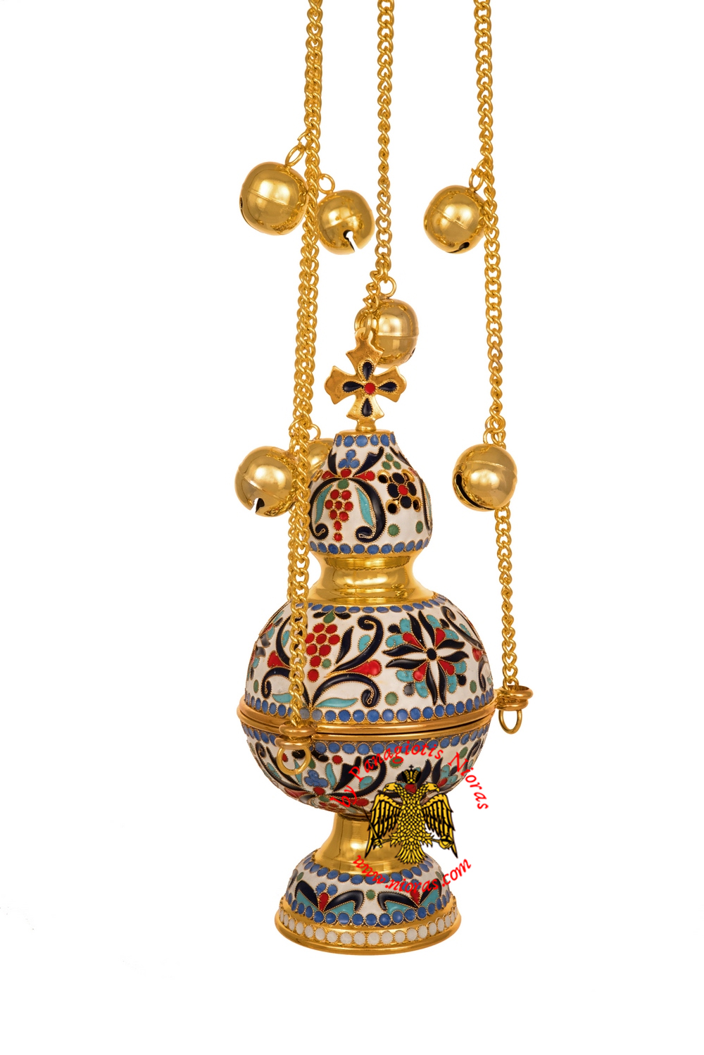 Ecclesiastical Orthodox Censer Russian Style A with Full Enamel Hand Made Gold Plated