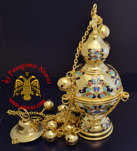 Russian Style B Church Censer Gold Plated with Enamel Motives