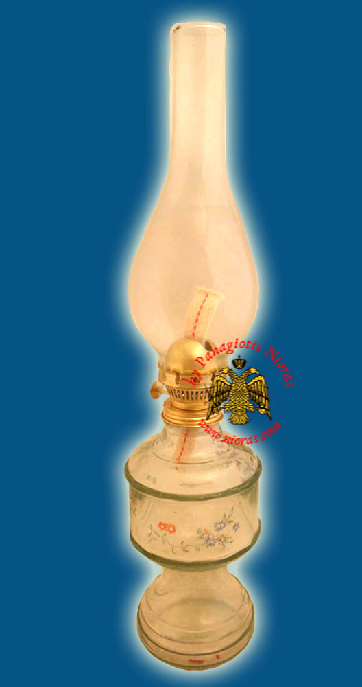 Glass Lamp for Parafinn or Kerosene Oil Base Leaf Design Clear