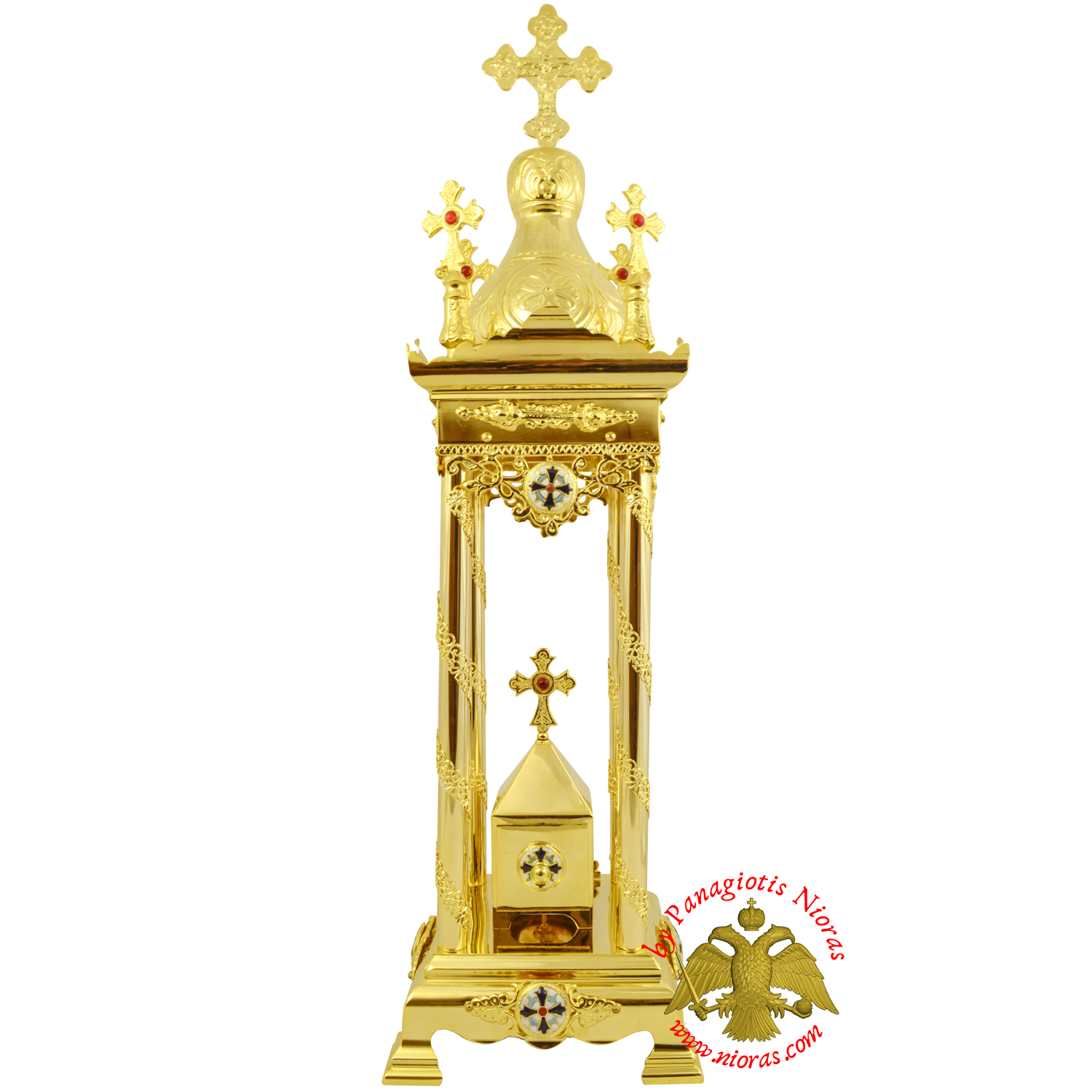 Holy Table Orthodox Tabernacle With Cross Enamel Decorations Gold Plated